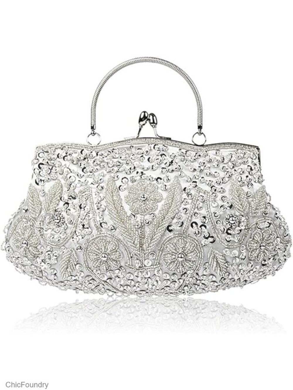 Beaded Sequin Floral Clutch Evening Bag Large Wristlet Party Purse
